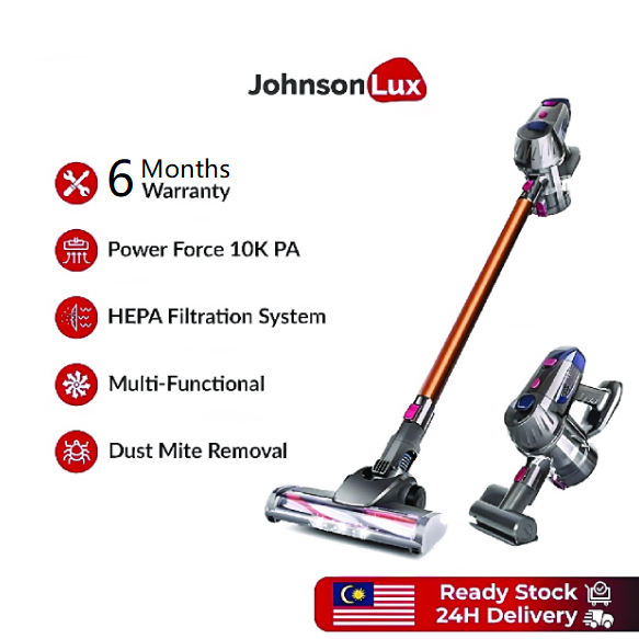 Johnsonlux Cordless Vacuum 4 in 1 Powerful Suction Stick Handheld Vacuum Cleaner 10kPa Strong Suction Dust 3Pin Plug